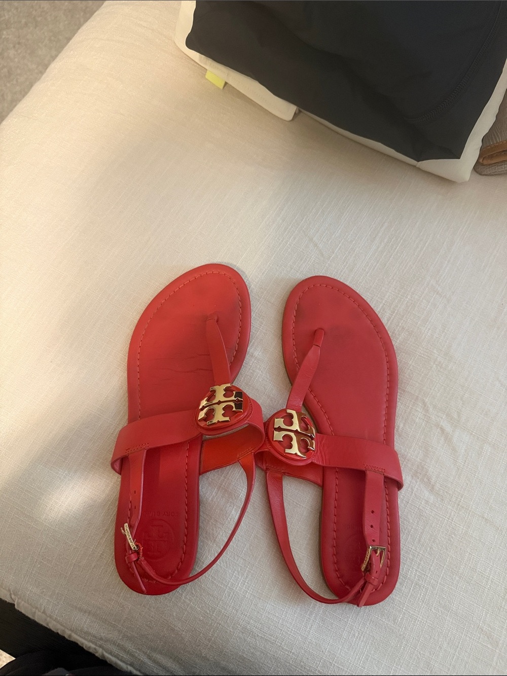 Tory Burch Red Leather Logo Thong Slingback Sandals